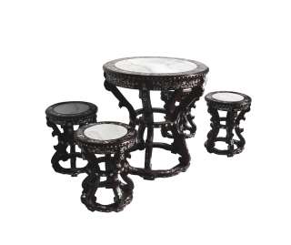 Rosewod Mother Pearl Inlay Marble Round Table Set s2409  