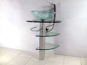 Bathroom Pedestal Vanity Glass Sink and Shelves FH A057  