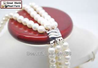 GW Third Strand AAA+ 7 8MM white Round Pearl Necklace  