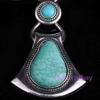 Round & Heart Turquoise & Tibet Silver Pendant Necklace  