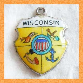   WISCONSIN STATE FLAG SHIELD sterling souvenir travel charm  