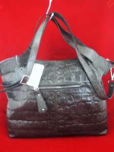 TOSCANI ITALY Metallic Gray Embossed Leather NEW Large Cross Body Tote 