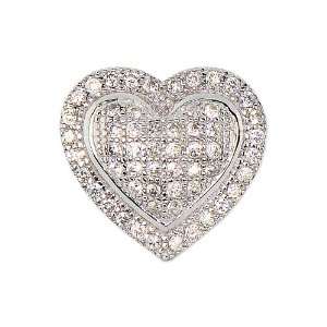 Sterling Silver, Heart Slider Pendant Charm Brilliant Created Gems 