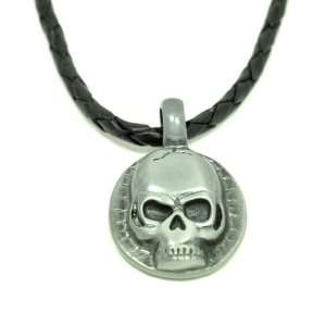    inch Mens Black Leather Necklace 35x22.5x6mm Skull Pendant Jewelry