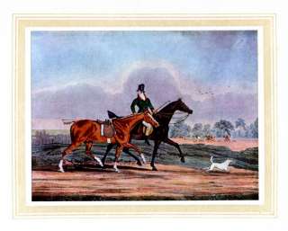 FOX HUNTING ANTIQUE COLOR PRINT, HORSES, DOGS, FOX HUNT  