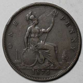 1874 LARGE PENNY Queen Victoria (NOT HEATON, SMALL DATE)  