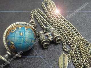 Vintage Globe Telescope Pendant Necklace Minature Earth Long Chain 