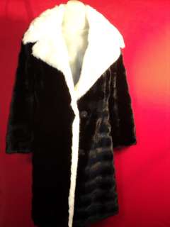   PARIS Stunning Vintage 50s Black White Pelted Fur Coat Large  