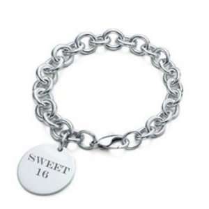    Sweet 16 Designer Inspired Silver Disk Charm Bracelet Jewelry