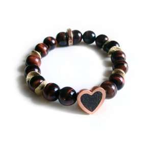  Kore   Tiger Eye Bead Bracelet with Inlaid Copper Heart 