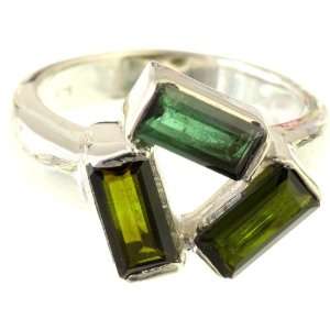  Faceted Green Tourmaline Ring   Sterling Silver 