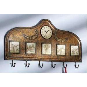 Tuscan Hanging Wall Rack with Clock and 5 Photo Openings