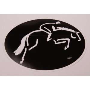  Euro Oval Decal Jumper Horse on Black Background 