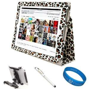 com Brown Leopard Executive Leather Portfolio Case with Fold to Stand 
